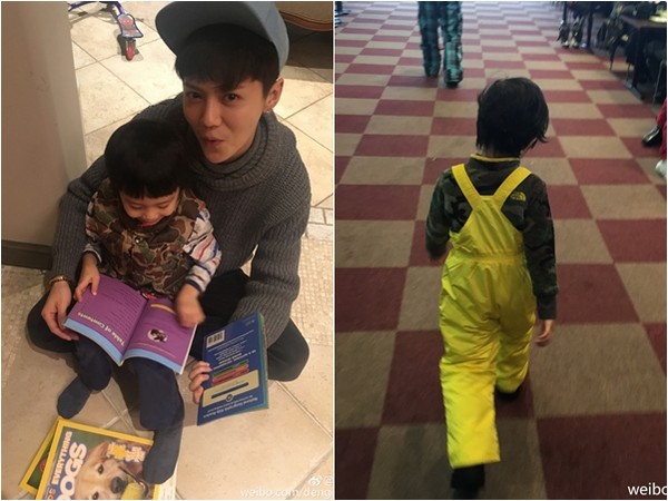 鹿晗抱著等等。