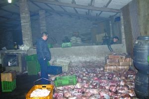  警方現(xiàn)場查獲的大量病死豬肉及“問題”腌臘制品。 沙區(qū)警方供圖