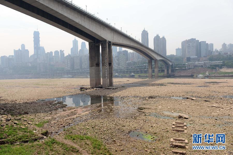重慶黃花園大橋下大面積江灘裸露(5月4日攝)。