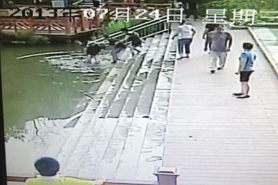 救人現(xiàn)場(chǎng)的視頻截圖。（監(jiān)控截圖）