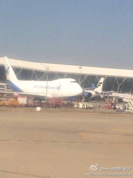 圖說：發(fā)生事故的飛機。圖片來源：新浪微博網友圖（請私信“新民晚報新民網”以奉稿酬）