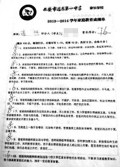 一名學(xué)生為家長(zhǎng)打出的分?jǐn)?shù) 一名學(xué)生為家長(zhǎng)打出的分?jǐn)?shù)